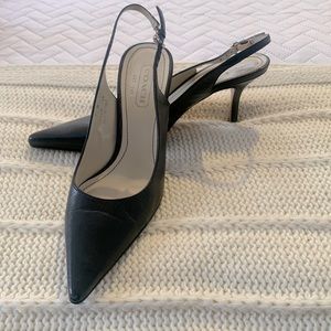 Coach leather heels pointy toe with heel strap